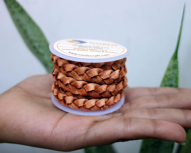 Cords Craft, 10mm 3 Ply Flat Braided Genuine Leather String Cord, Rope for Jewelry Making, Necklaces, Bracelets, Wraps, Crafts and Hobby Projects, Tan Vintage Color, Hand Braided, Roll of 2 Meters - Image 3